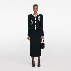 NWOT Self-Portrait BLACK FLORAL TEXTURED KNIT MIDI DRESS, special occasion dress